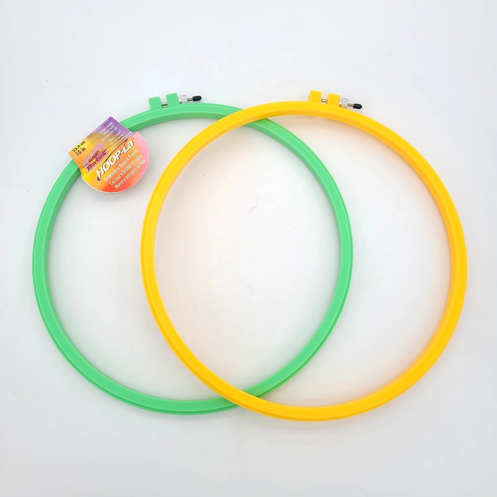 Set Of 2 Susan Bates HOOP-La Embroidery Hoops 10" NEW Green & Yellow